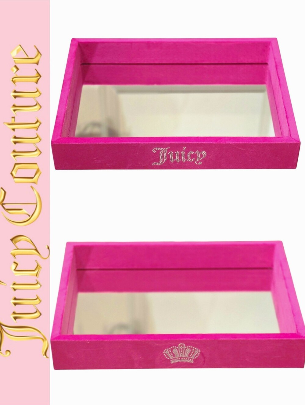 Juicy Couture Home Rhinestone Crown Logo Velour Decorative Tray w/Mirror